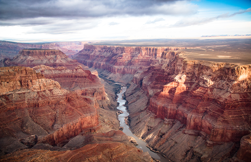 View over the south and north rim part in Grand Canyon from a helicopter, USA