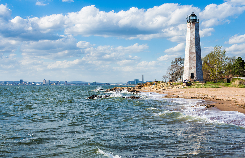 New England Lighthouse in Lighthouse Point Park in New Haven Connecticut