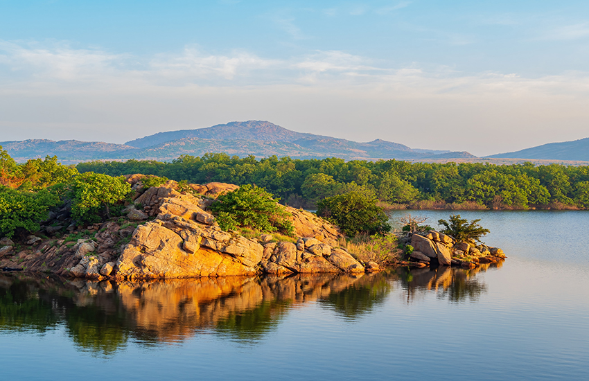 Sunny view of the landscape around Wichita Mountains Wildlife Refuge at Oklahoma
