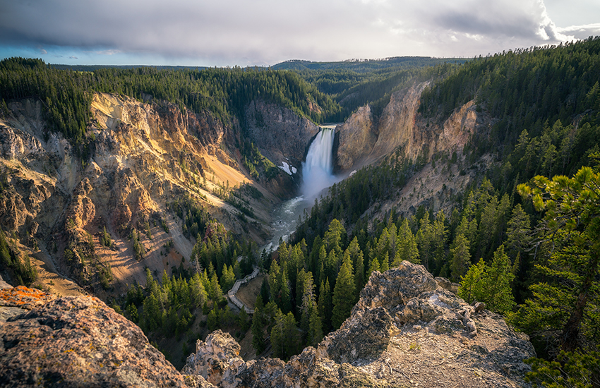 lower falls of the Yellowstone national park at sunset, Wyoming in the USA